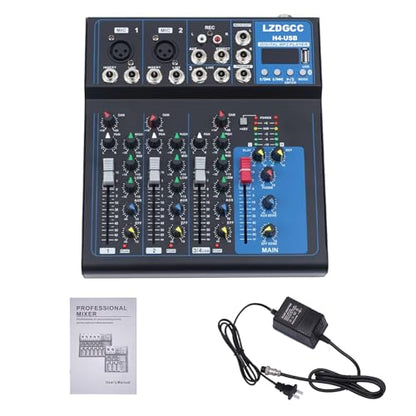 Professional Audio Mixer, 4 Channel DJ Bluetooth Portable Mixer Board | USB DJ Mixer Board with 48v Phantom Power, DJ mixers Sound Board for Live Show Streaming Music Stage Karaoke