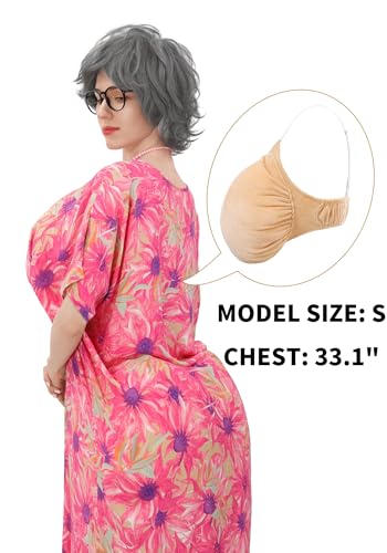 KUOIN Women Fake Chest Granny Costume, Old Lady Grandma Fat Suit Accessories with Adjustable Straps - size: Medium