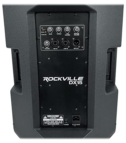 Rockville DX15 2000W 15” Powered PA Speaker, 2-Channel Mixer, XLR & 1/4” Inputs, Dual-Angle Pole Mount, Stage Monitor Angle, Perfect for Live Sound, Events, Venues & DJs | 2000W Peak/500W RMS, 1000W Program, XLR/1/4" Mic and Line Inputs, XLR Output, Built