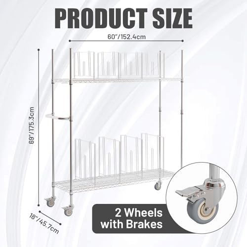 2 Tier Carton Cart Stand, Cardboard Box Stand, Carton Storage Rack | Commercial Carton Cart with Wheels & Dividers, 400lbs Capacity, for Home Supermarket Warehouse, 60"W x 18"D x 69"H