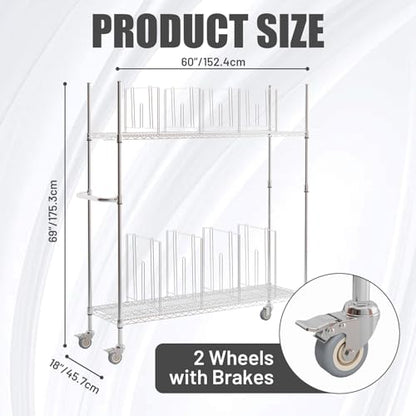 2 Tier Carton Cart Stand, Cardboard Box Stand, Carton Storage Rack | Commercial Carton Cart with Wheels & Dividers, 400lbs Capacity, for Home Supermarket Warehouse, 60"W x 18"D x 69"H