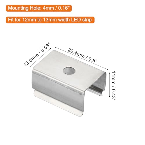 MECCANIXITY Rope Light Mounting Clips, Wall Channel Mounting Holder Accessories for 12mm to 13mm LED Neon Strip, Stainless Steel, Pack of 50 - size: 12mm to 13mm
