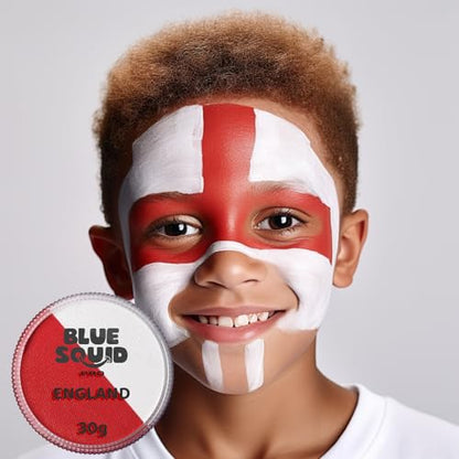 Blue Squid Face Paint Water Based Single Cake Professional Face Paint & Body Paint - Water Activated, Kids Adults Face Painting for Costume, Halloween Makeup, Cosplay - Red & White Face Paint 30g - color: Split Red & White 30g
