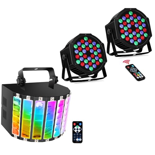 Party Stage Lights – 27W Sound Activated Derby Beam + 36W Battery Powered Par Light, DMX & Remote Control for Party, Wedding, Church, Dance Show, Events