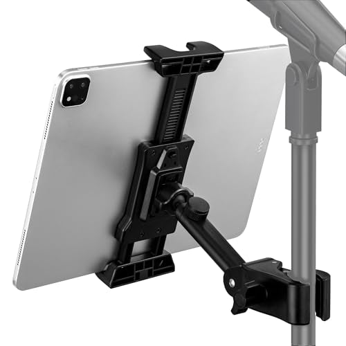 LZSIG Tablet Holder for Mic Stand, Adjustable iPad iPhone Mount for Music Stand - Compatible with Kindle/Android/Smartphones, Fits 4.7 to 13.5-inch Devices | Adjustable 360° Swivel Phone Stand for Tripod, Clamp Attachment Mount Fits 4.7-13.5" Screens, for