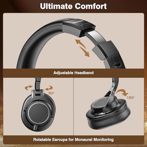 New Bee Wired Over Ear Headphones, Studio Headphones with 50mm Drivers and 6.35mm & 3.5mm Jack DJ Headphones for Studio Monitor & Mixing DJ Guitar AMP Podcast Piano Keyboard | Over Ear Headphones with Cable, 6.35 & 3.5 mm Jack Cable Headphones for Studio,