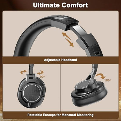 New Bee Wired Over Ear Headphones, Studio Headphones with 50mm Drivers and 6.35mm & 3.5mm Jack DJ Headphones for Studio Monitor & Mixing DJ Guitar AMP Podcast Piano Keyboard | Over Ear Headphones with Cable, 6.35 & 3.5 mm Jack Cable Headphones for Studio,