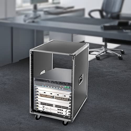 Rolling Network Rack, 16U Portable Metal Studio Rack Cabinet with 220Lbs Capacity, Open Cabinet AV Rack Stand with Wheels & Handles, for Computer Chassis, Mixer, Voice Amplifier