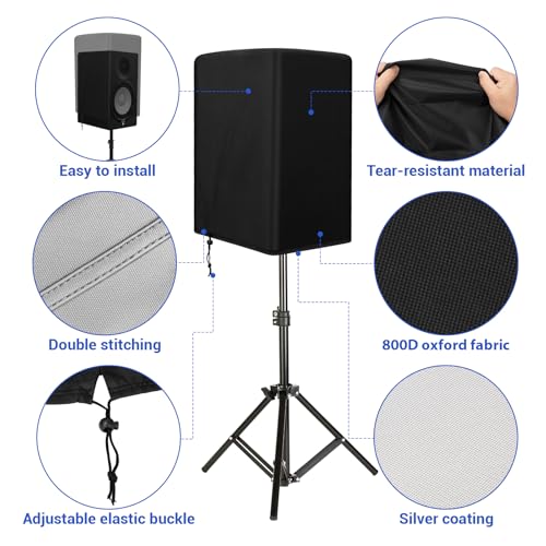 2PCS Speaker Cover for 12 Inch PA/DJ Powered Speaker Mounted on Stand, Outdoor Speaker Covers UV Protection Water Resistant Dustproof 800D Oxford Cloth(Black) - size: L:26.5" H x 15" W x 16.5" D