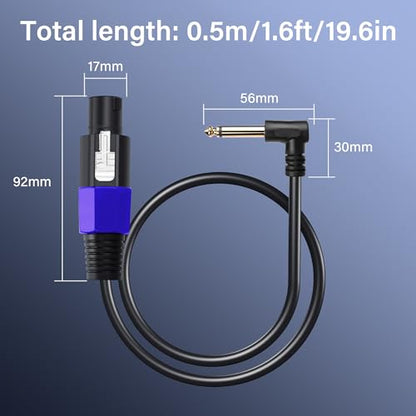SinLoon Speakon to 1/4" Speaker Cable 22AWG Speakon Male to 90 Degree 6.35mm TS Male Audio Cord 1.6FT Twist Lock Speakon to 1/4" Mono Audio Cable for Speaker Guitar Amplifier (0.5m/6.35mm Male)