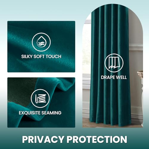 Dreaming Casa Velvet Room Darkening Curtains 84 Inch Long, 1 Panel, Teal | Rod Pocket & Back Tab Top, Blackout Thermal Insulated Window Treatment Drapes for Living Room Bedroom, Each 100"W x 84"L - color: Teal Green, size: 100"W x 84"L (Pack of 1)