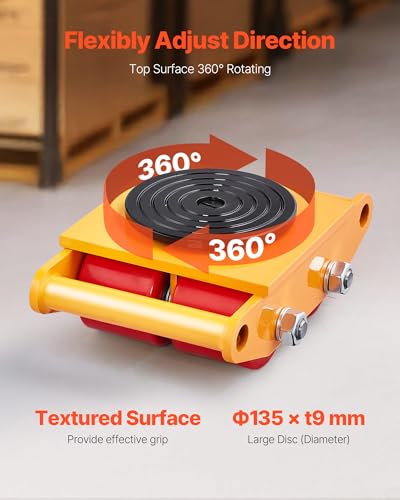 VEVOR 6-Ton Machinery Skate Dolly, 13,200 lb Capacity, Heavy-Duty Carbon Steel Mover with 4 PU Wheels, 360° Swivel & Non-Slip Pad for Warehouse, Workshop, Factory - size: 1 Pack-PU Wheels