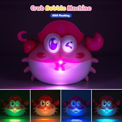 Bath Toys,Rechargeable Crab Baby Bath Toys Light Up Bath Bubble Machine with Colourful RGB Light Great Birthday Gift for Boys and Girls Toddler Toy for Kids Ages 1-3 4-8 - color: Pink (Rechargeable)