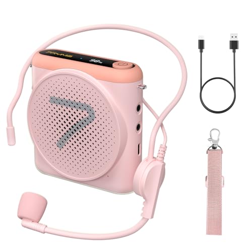 7RYMS WA1(SE) Wired Voice Amplifier with Headset Microphone | 65mm speaker, DSP noise reduction and AUX input deliver clear sound for teaching, tours, training and presentations (Pink)