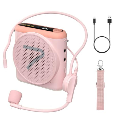 7RYMS WA1(SE) Wired Voice Amplifier with Headset Microphone | 65mm speaker, DSP noise reduction and AUX input deliver clear sound for teaching, tours, training and presentations (Pink)