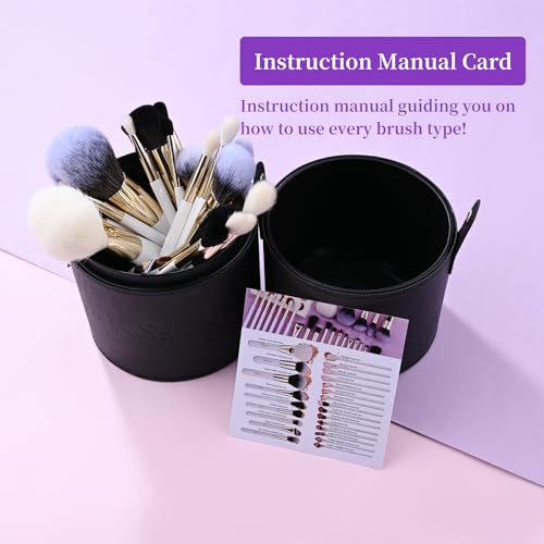 Makeup Brush Set (24 Pieces) - Includes Foundation, Powder, Concealers, Highlighter, Contour, Eye Shadows & Blush Brushes - Face & Eye Make Up Brushes with Soft Bristles - Leather Case Included - color: White, size: 24 Pieces
