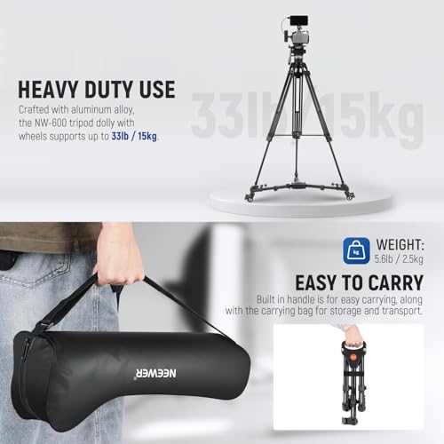 NEEWER Photography Tripod Dolly, Heavy Duty 33 lb Capacity Tripod Wheels | 2 inch Rubber Wheels, Adjustable Leg Mount and Carry Bag for Canon Nikon Sony DSLR Cameras, Camcorder, Photo Video Lighting - style: NW-600 with 2" Wheels