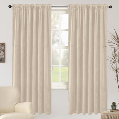 BGment Cream Beige Velvet Blackout Curtains 72 Inch Length for Bedroom - color: Cream Beige, size: 52"W x 72"L (Pack of 2)