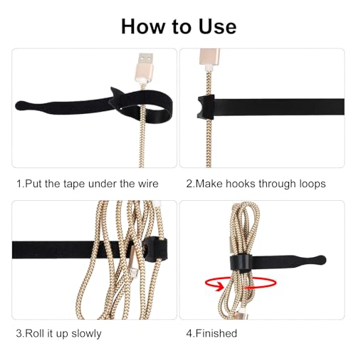 OneLeaf Cable Ties Reusable, 8 Inch Black Cord Management Straps - size: 8in-110pcs