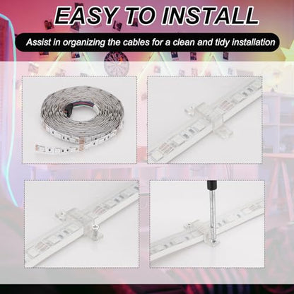 PATIKIL LED Strip Light Clips, 50 Pack Mounting Bracket Soft Fixing Clips Clamp Holders with Screws for 10mm Wide 3528/5050 Neon RGB Light Cable Ribbon, Transparent - size: 10mm
