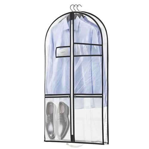 Lazebox 43" Travel Garment Bag with Accessories Zipper Pocket, Heavy Duty Suit Bag for Suits, Tuxedos, Dresses, Coats - size: 43inch-1 pack-Clear