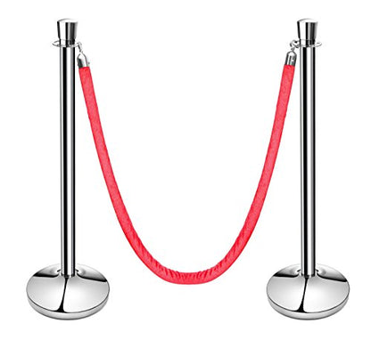 New Star Foodservice 54743 Tulip Top Stainless Steel Stanchions, Set of 2 Posts with 1 of 79.5-Inch Red Velvet Rope…