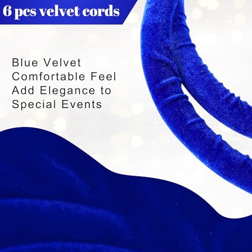Fumete 6 Pieces Velvet Stanchion Rope Bulk 6.5 Feet Crowd Control Barriers Safety Velvet Rope with Polished Gold Hooks for Party Openings, Not Include Stanchion Post(Blue) - color: Blue