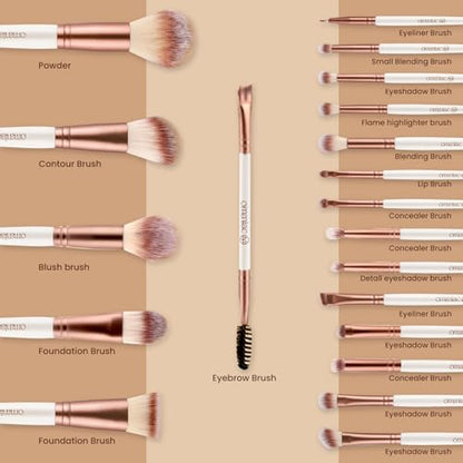 OMANIAC 20Pcs Makeup Brush Set Professional - Premium Synthetic Foundation Eyeshadow Blending Face Powder Brushes with Travel Case - Cruelty-Free Beauty Gift Kit for Beginners & Women (White) - color: White