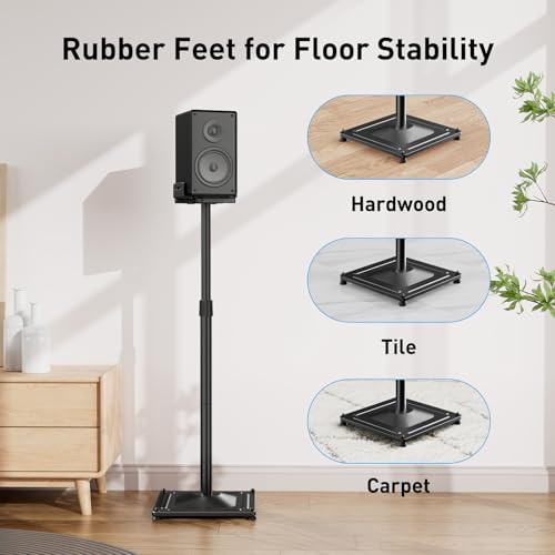 PERLESMITH Universal Speaker Stands for Surround Sound -Height Adjustable Extend 33.3”to 45.1”, Floor Speaker Stand for Satellite & Studio & Bookshelf Speakers up to 11LBS,1 Pair Black, PSSS2 - size: Weight 11 LBS