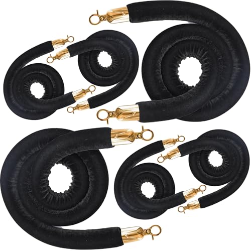 6PCS Black Velvet Stanchion Rope 5 Ft Crowd Control Ropes Barrier with Gold Hooks for Party - color: Black&Gold, size: 6PCS