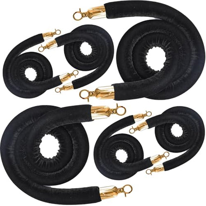 6PCS Black Velvet Stanchion Rope 5 Ft Crowd Control Ropes Barrier with Gold Hooks for Party - color: Black&Gold, size: 6PCS
