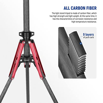 NEEWER Light Stand Carbon Fiber with 180° Reversible Legs, 1/4" to 3/8" Screw Adapter and Bag, 86.5"/220cm Portable Travel Tripod Stand for Outdoor Photography Speedlite Strobe Softbox, ST210R - style: ST210R