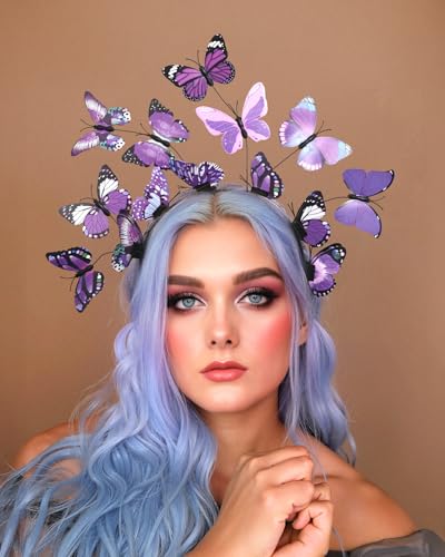 Zivyes Butterfly Fascinator Hats Women Monarch Tea Party Headband Alice in Wonderland Hat Derby Halloween Costume - color: B-purple