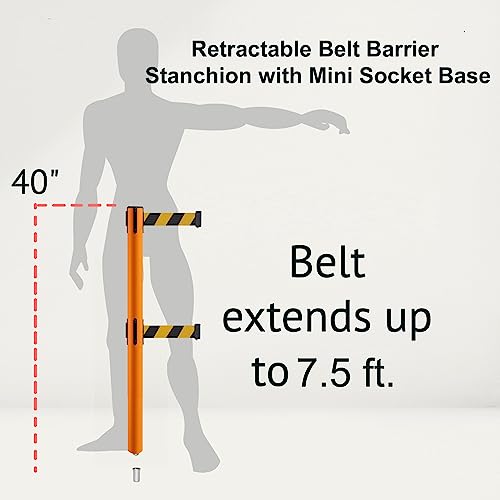 Montour Line MSX630DSK Retractable Dual Belt Barrier Stanchions, 2-Pack | Mini Socket Base, Orange Post, 7.5 Ft Black Belt - color: Black, size: 7.5 ft