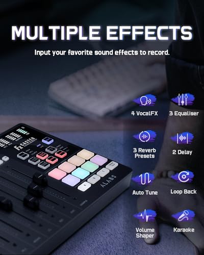 ALABS Fxcaster Podcast Bundle with 7-Channel Soundboard & 25mm XLR Mic | Audio Interface, All-in-One Podcasting Starter Setup, For live streaming, podcasting, TikTok content creation
