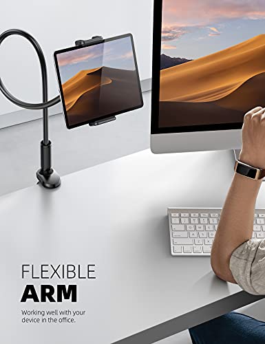 Lamicall Gooseneck Tablet Mount Holder for Bed - Flexible Tablet Arm Clamp for Bed Compatible with Pad Mini 7.9, Air 9.7, Pro 10.5, Kindle, Switch, Galaxy Tabs, More 4.7-11" Device - Black - color: Black