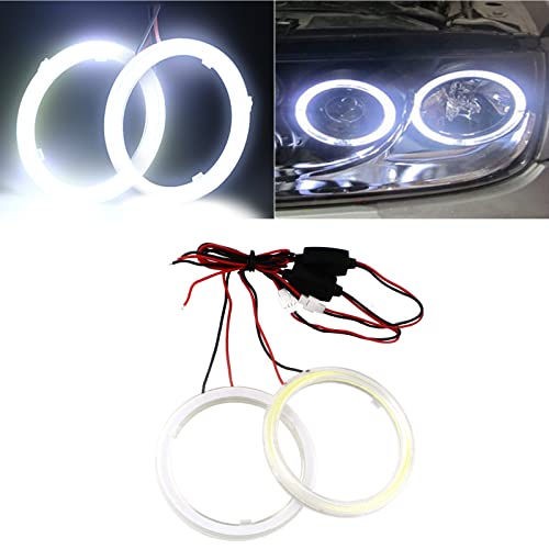Qasim 1-Pair White 70MM 60SMD COB LED Halo Ring Angel Eyes Car LED Fog Light DRL with lampshade Cover 12V 24V DC - size: 70MM-white