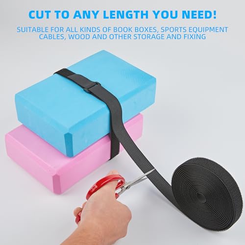 1" x 18Yard Reusable Cable Straps with 50 Plastic Buckles - Adjustable Cut-to-Length Nylon Hook and Loop roll for Organizing and Storage - color: Buckles(50pcs)&Ties 1 Inch-18yd