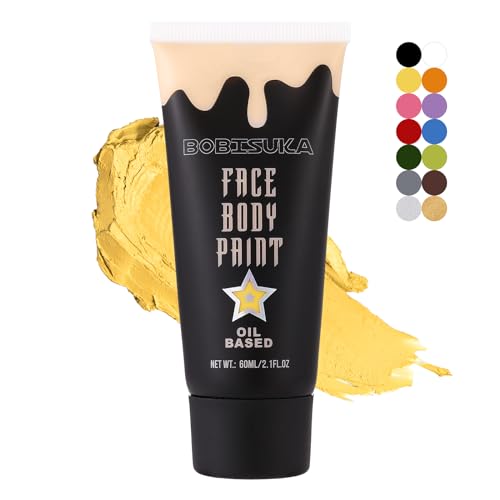 BOBISUKA Yellow Face Paint, Professional SFX Body Paint, High Pigmented Face Painting Kit for Halloween Cosplay, Costume, Parties,Stage, Theater, Special Effect Makeup（2.1 Fl.oz） - color: Yellow
