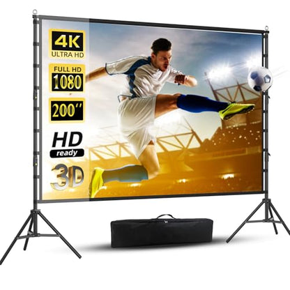 200 Inch Outdoor Projector Screen with Stand, DUYIKJ 16Ft Portable Large Rear Front Projection Screen Dual Sided 16:9 4K HD Movie Screen, Wrinkle-Free Design & Carry Bag for Backyard Cinema