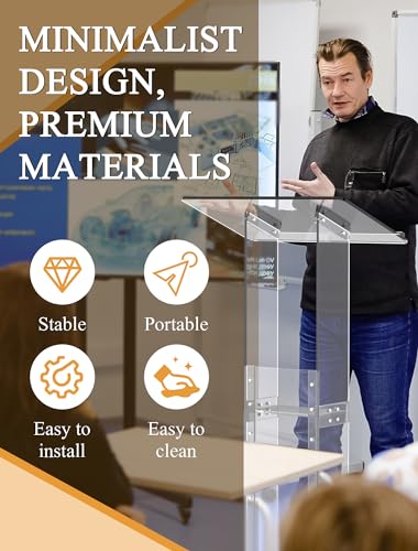Acrylic Podium Stand with Storage Shelf, 45.5" Modern Clear Lectern with Reading Platform for Classroom, Weddings, Conference, Concert, Professional Presentation Podiums - color: White