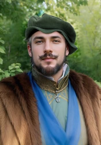 FURPHI Medieval Tudor Flat Cap Faux Suede Beret Hat Renaissance Festival Costume Accessories for Men Women - color: Green