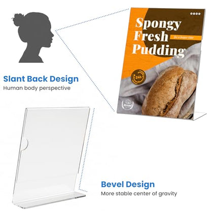 6 Pack Acrylic Sign Holder 8.5 x 11, L-Shape Clear Plastic Display Stand for Tabletop, Acrylic Stands for Flyers, Table Paper Holder, Vertical Sign Holder 8.5x11 for Restaurants, Office and School (Slant 6 Pack 8.5x11) - size: Slant 6 Pack 8.5x11