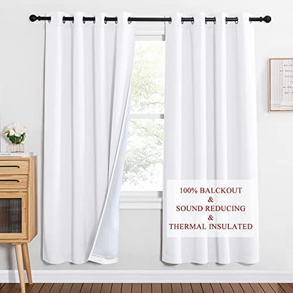 NICETOWN Noise Insulation Curtain Panels, Pair of Energy Smart & 100% Blackout Drapes for Dining Room Window, Thermal Insulated Guest Room Lined Window Dressing (Pure White, 52 x 72 inch) - color: Pure White, size: 52"W x 72"L (Pack of 2)
