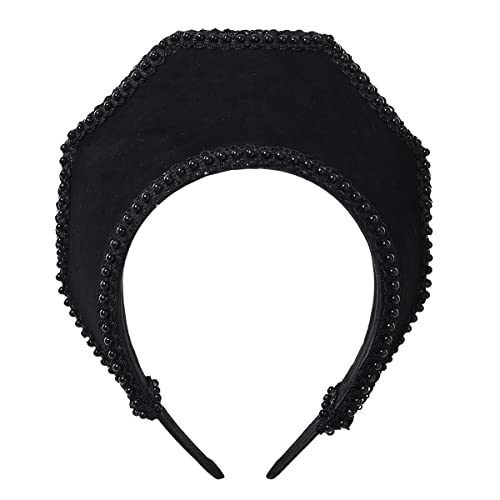 BPURB Victorian Vintage Headwear for Women Elizabethan Tudor Coronet Pilgrim Costume Accessory Anne Boleyn Hat - color: Black-1
