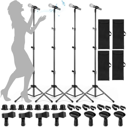 Relaxweex 4 Pcs Tripod Microphone Stand Boom Arm Floor Mic Stand with Carrying Bag and Mic Clips for Singing Stage Wedding Karaoke Church (Vertical Style) - style: Vertical Style
