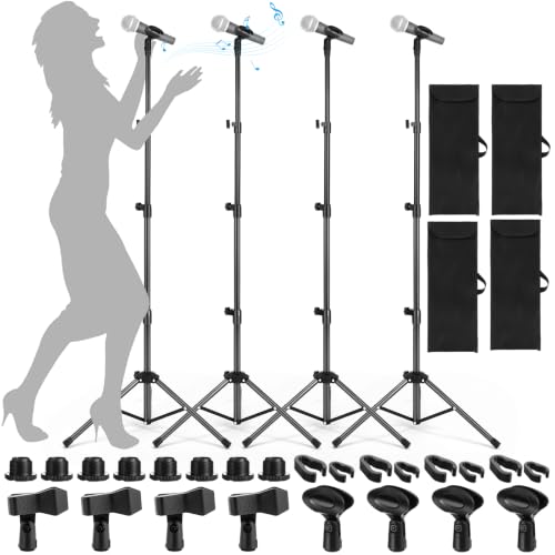 Relaxweex 4 Pcs Tripod Microphone Stand Boom Arm Floor Mic Stand with Carrying Bag and Mic Clips for Singing Stage Wedding Karaoke Church (Vertical Style) - style: Vertical Style