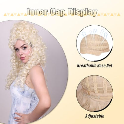 ColorGround Long Curly Fluffy Hair Wig for Women 60 70 80s Beehive Cosplay Wigs for Adults Halloween Costume (Blonde) - color: Blonde