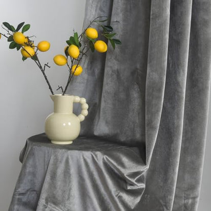 Roslynwood Silver Velvet Curtain 63 inches Long - Curtains Block Light Rod Pocket Thermal Insulated Window Drapes for Living Room/Bedroom/Dining Room, 52Wx63L, 2 Panels - color: Silver, size: 52"W x 63"L (Pack of 2)