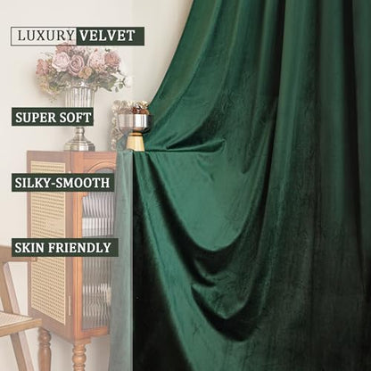 YOFUN 72 inches 2 Panels, Dark Green Blackout Luxury Velvet Curtains Thermal Insulated Heat Block Soundproof Window Panels Soft Drapes for Bedroom Living Room, Rod Pocket & Back Tab, W52 x L72 - color: Dark Green, size: 52"W x 72"L (Pack of 2)